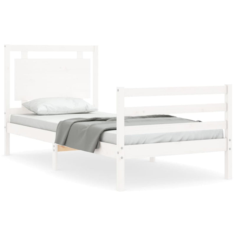 Bedframe met hoofdbord massief hout wit 3FT Single