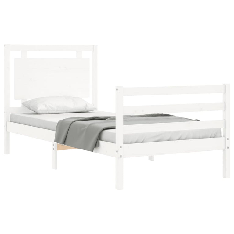 Bedframe met hoofdbord massief hout wit 3FT Single