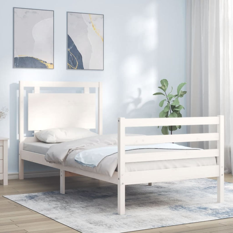 Bedframe met hoofdbord massief hout wit 3FT Single
