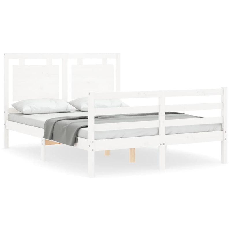 Bedframe met hoofdbord massief hout wit 140x190 cm