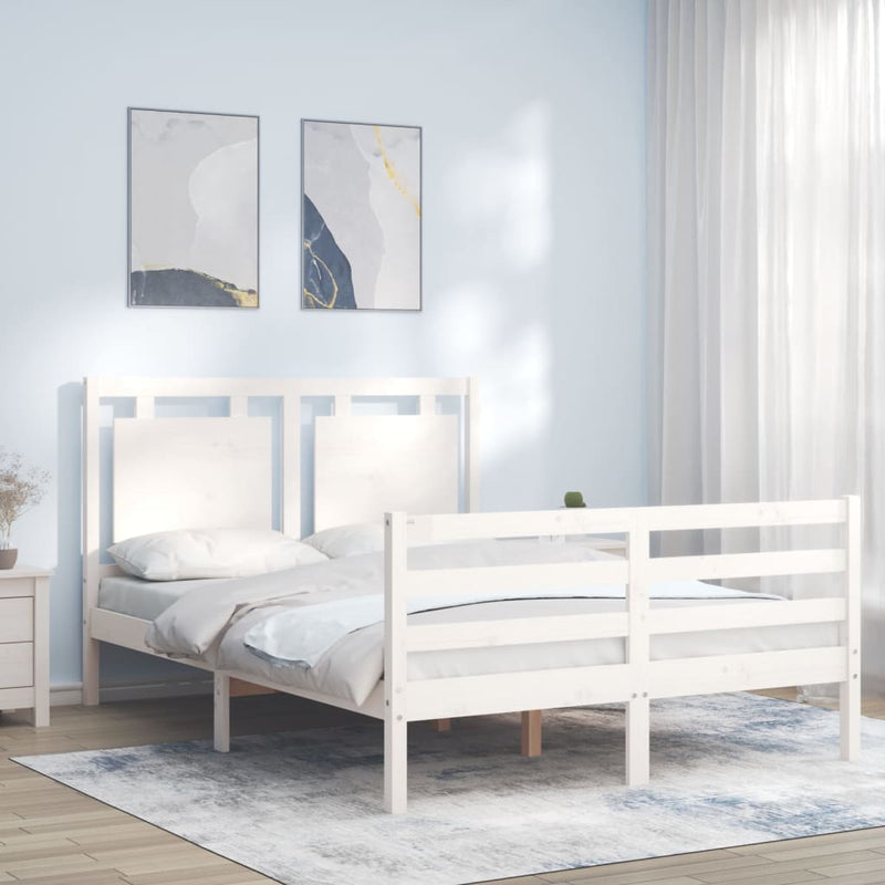 Bedframe met hoofdbord massief hout wit 140x190 cm
