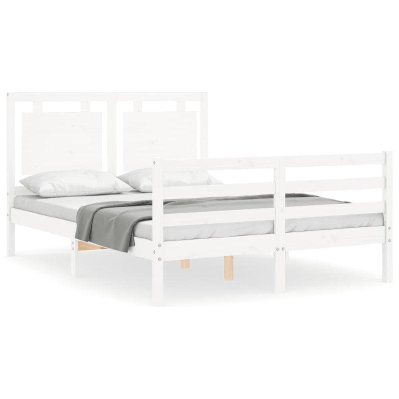 Bedframe met hoofdbord massief hout wit 120x200 cm