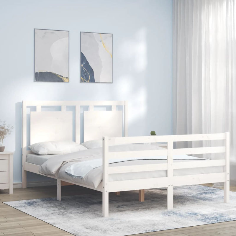 Bedframe met hoofdbord massief hout wit 120x200 cm