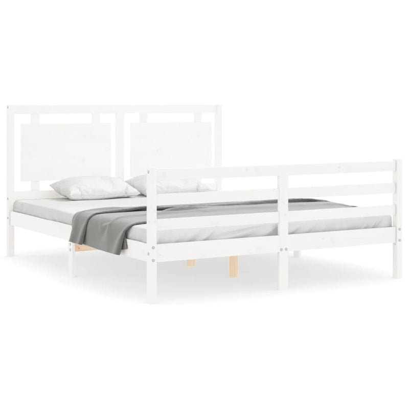 Bedframe met hoofdbord massief hout wit 5 FT King Size