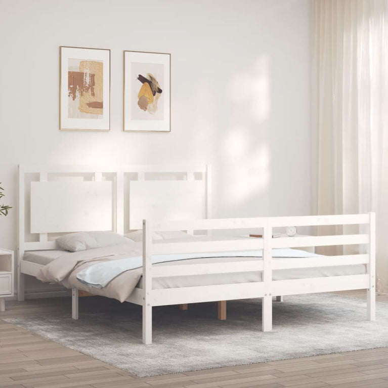 Bedframe met hoofdbord massief hout wit 5 FT King Size