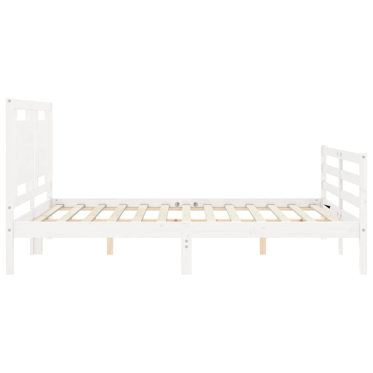 Bedframe met hoofdbord massief hout wit 5 FT King Size