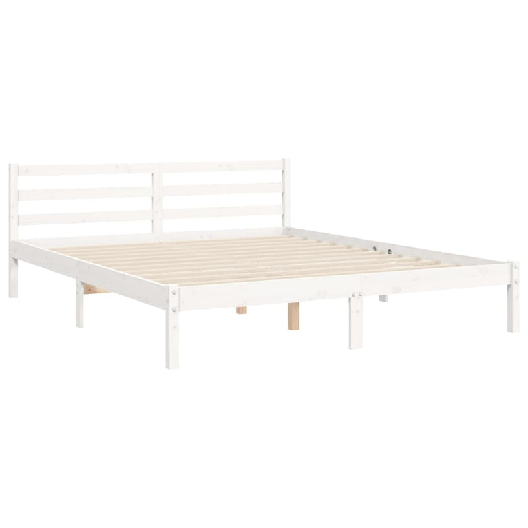 Bedframe met hoofdbord massief hout wit 5 FT King Size