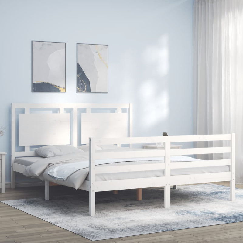 Bedframe met hoofdbord massief hout wit 5 FT King Size