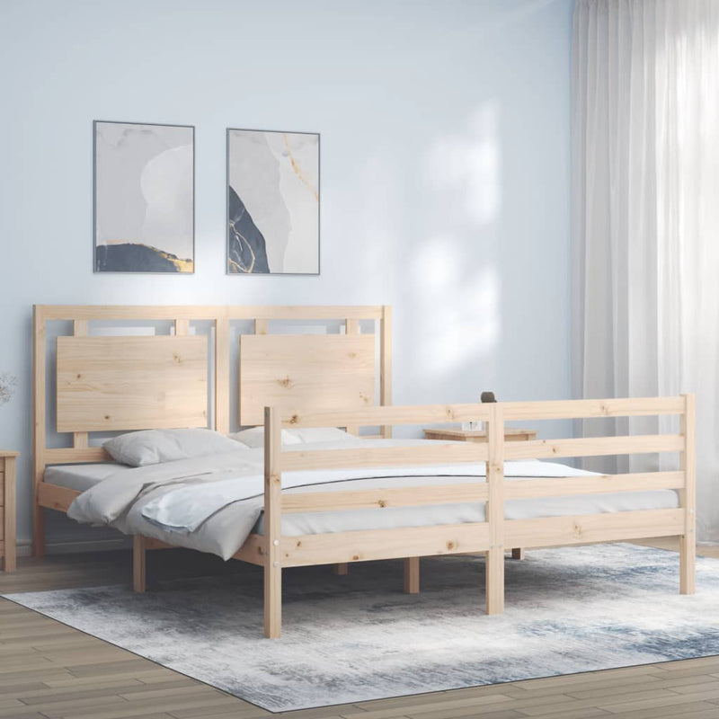 Bedframe met hoofdbord massief hout 160x200 cm