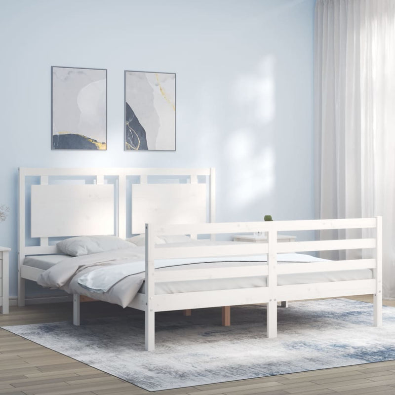 Bedframe met hoofdbord massief hout wit 160x200 cm