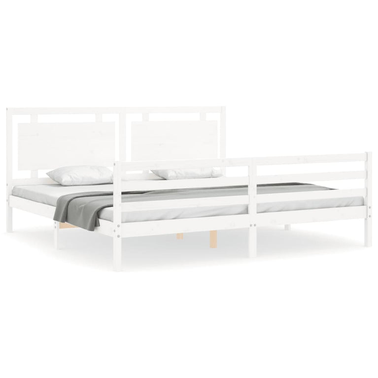 Bedframe met hoofdbord massief hout wit Super King Size