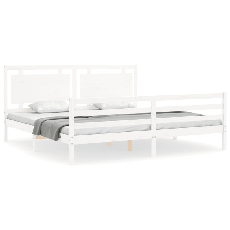 Bedframe met hoofdbord massief hout wit Super King Size