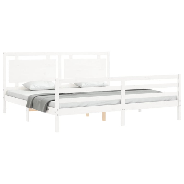 Bedframe met hoofdbord massief hout wit Super King Size