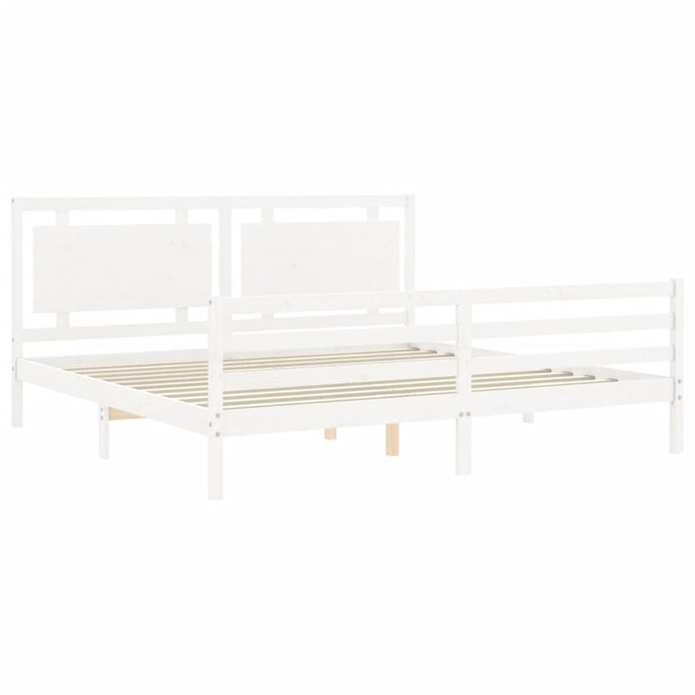 Bedframe met hoofdbord massief hout wit Super King Size