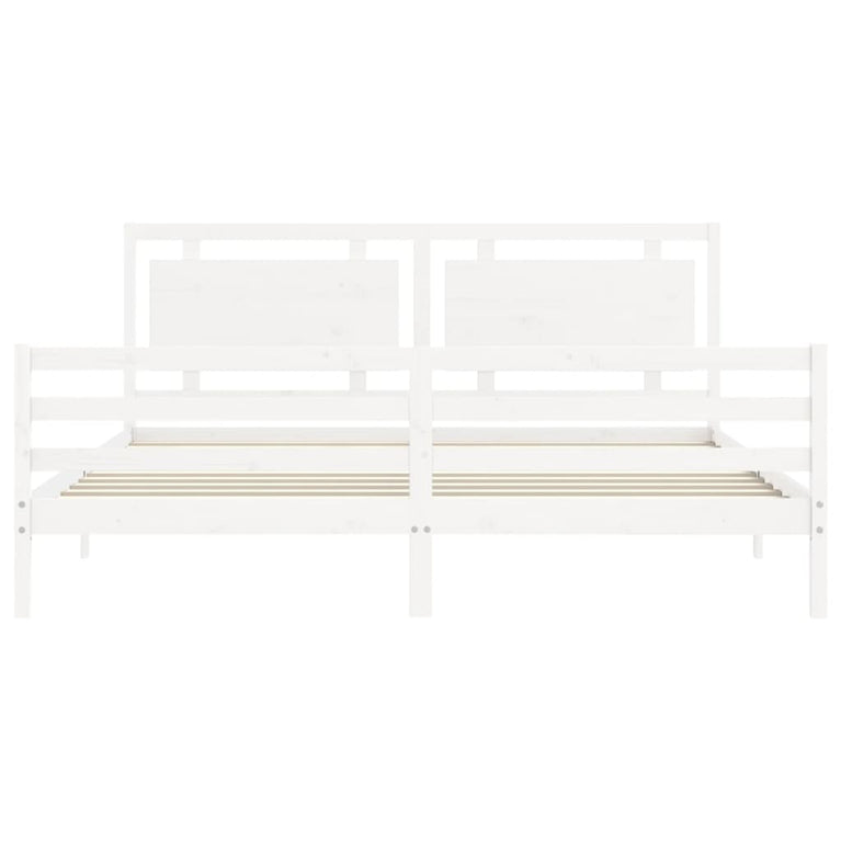 Bedframe met hoofdbord massief hout wit Super King Size