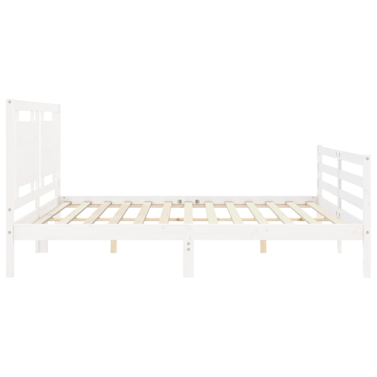 Bedframe met hoofdbord massief hout wit Super King Size