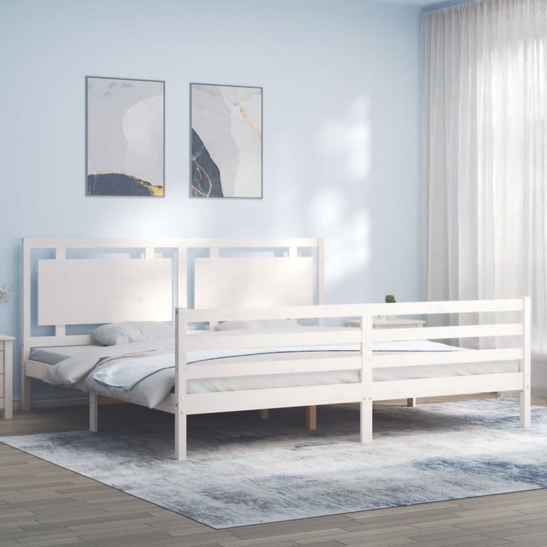 Bedframe met hoofdbord massief hout wit Super King Size