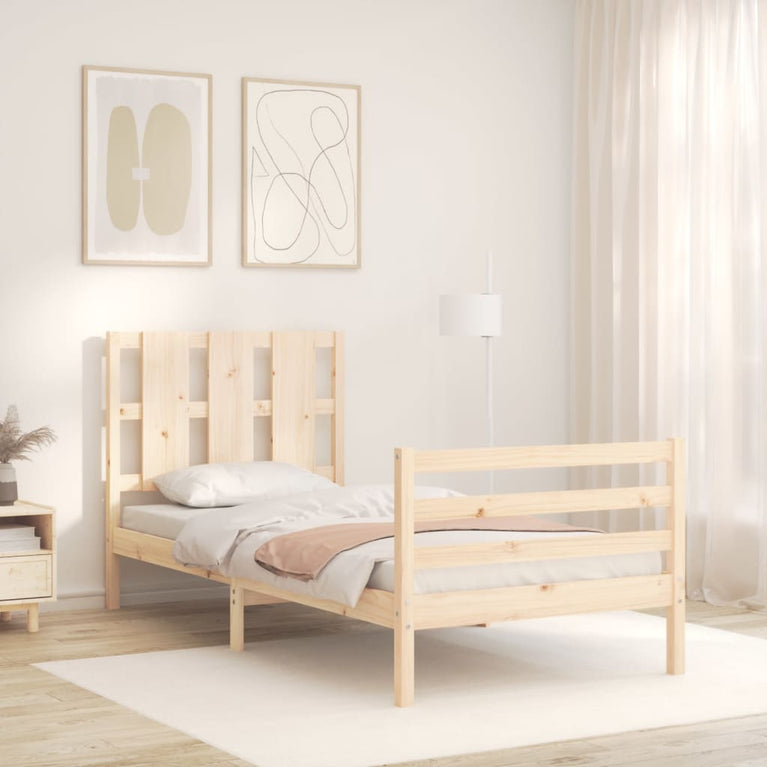Bedframe met hoofdbord massief hout 3FT Single