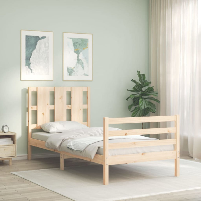 Bedframe met hoofdbord massief hout 3FT Single