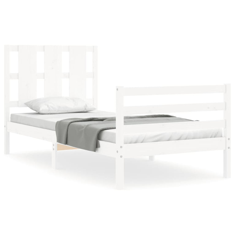 Bedframe met hoofdbord massief hout wit 3FT Single