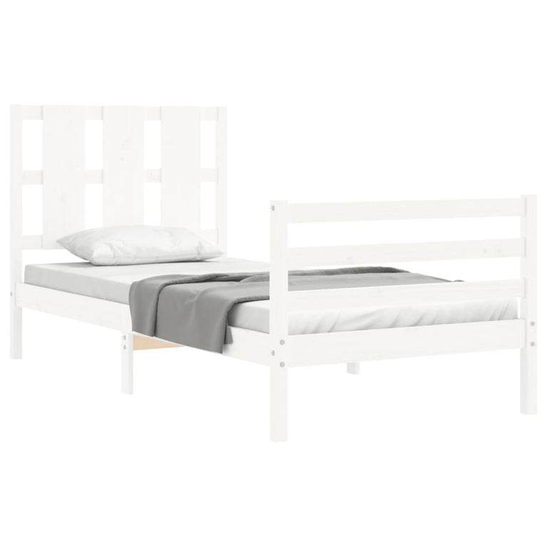 Bedframe met hoofdbord massief hout wit 3FT Single