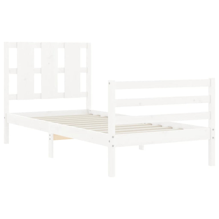 Bedframe met hoofdbord massief hout wit 3FT Single