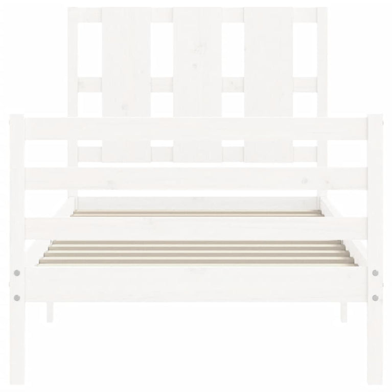 Bedframe met hoofdbord massief hout wit 3FT Single