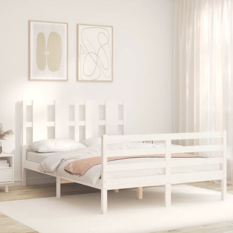 Bedframe met hoofdbord massief hout wit 4FT Small Double