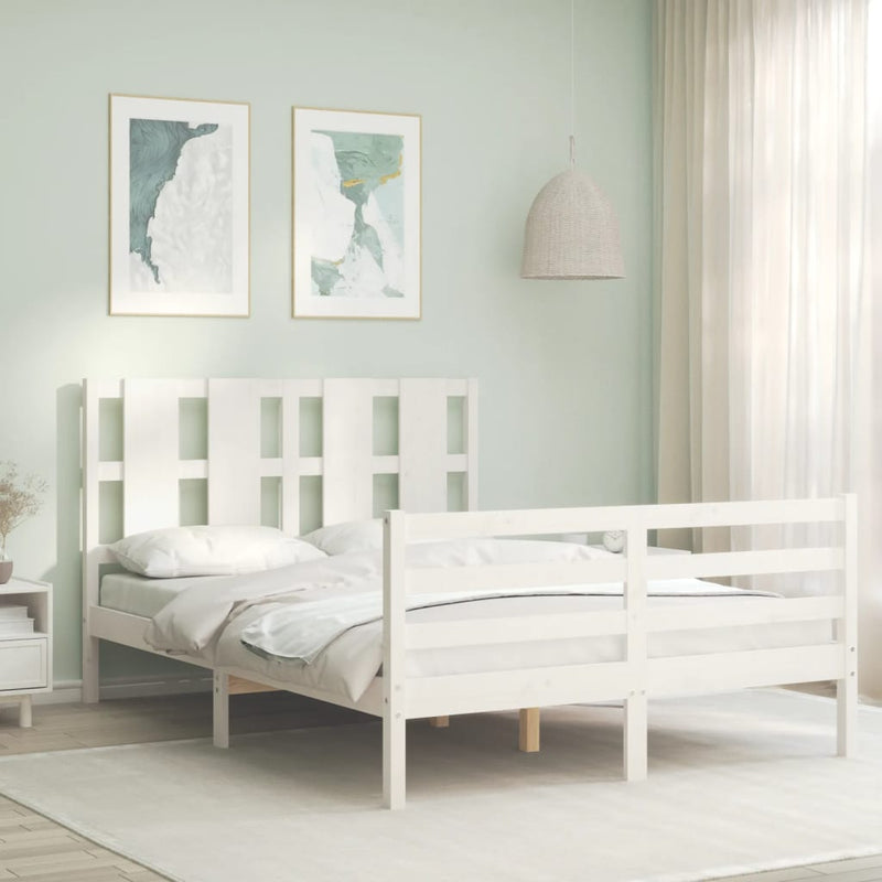 Bedframe met hoofdbord massief hout wit 4FT Small Double