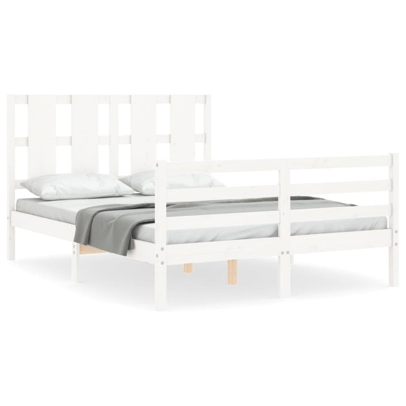 Bedframe met hoofdbord massief hout wit 120x200 cm