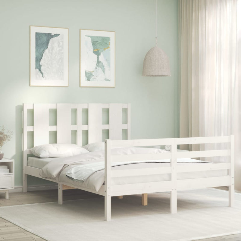 Bedframe met hoofdbord massief hout wit 120x200 cm