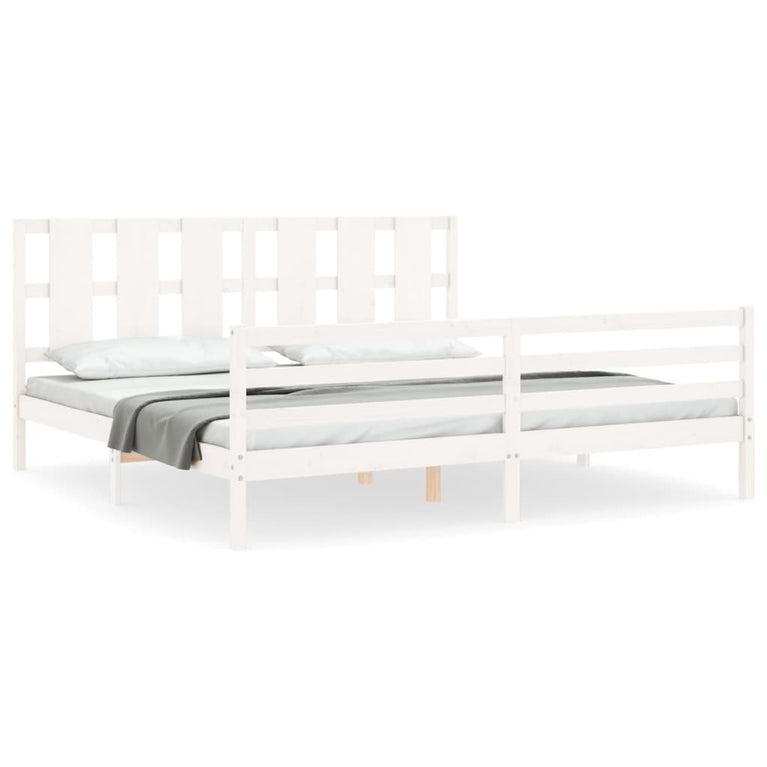 Bedframe met hoofdbord massief hout wit Super King Size