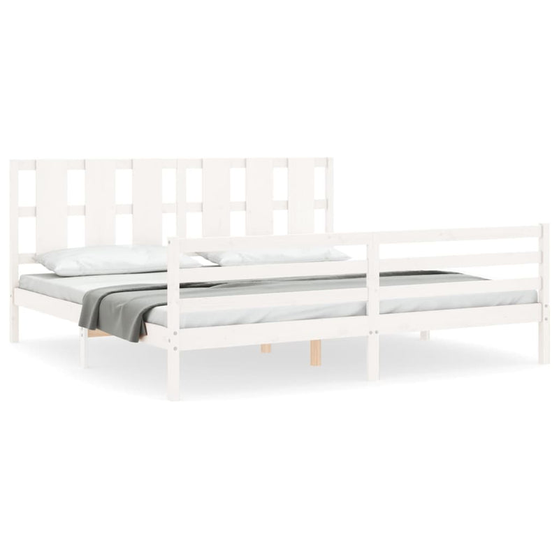 Bedframe met hoofdbord massief hout wit Super King Size