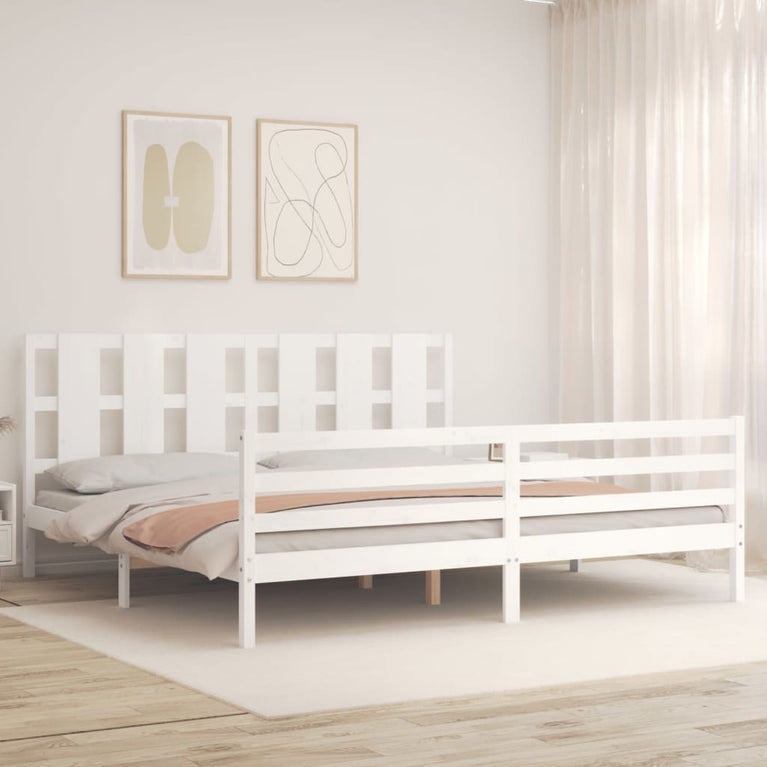 Bedframe met hoofdbord massief hout wit Super King Size
