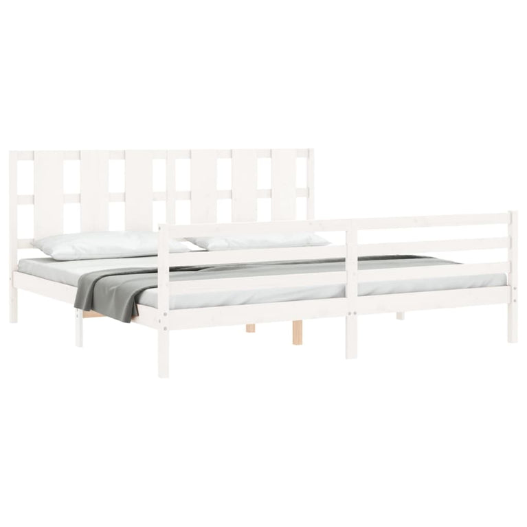 Bedframe met hoofdbord massief hout wit Super King Size