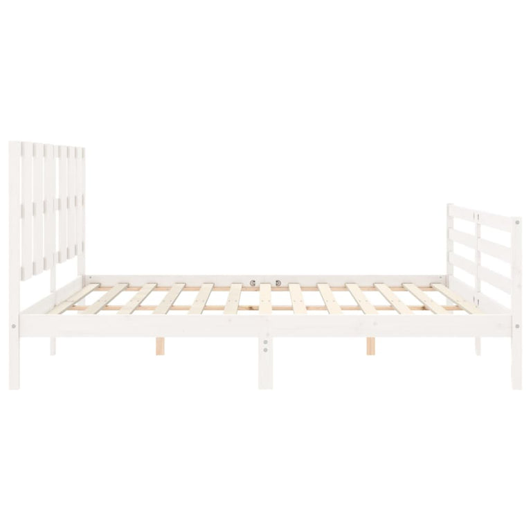 Bedframe met hoofdbord massief hout wit Super King Size