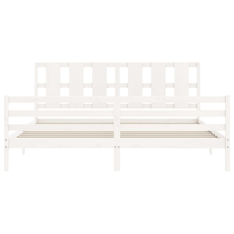 Bedframe met hoofdbord massief hout wit Super King Size