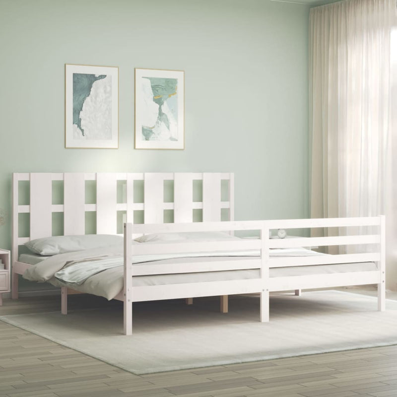 Bedframe met hoofdbord massief hout wit Super King Size