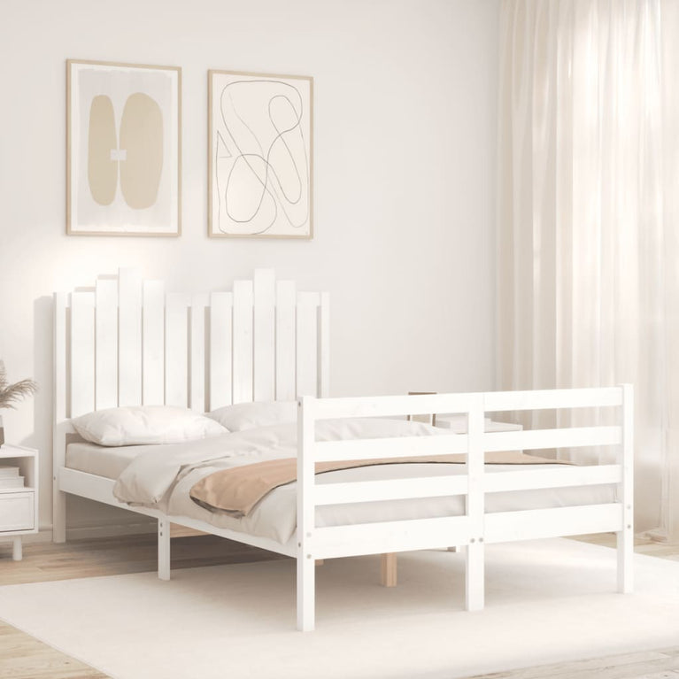 Bedframe met hoofdbord massief hout wit 4FT Small Double