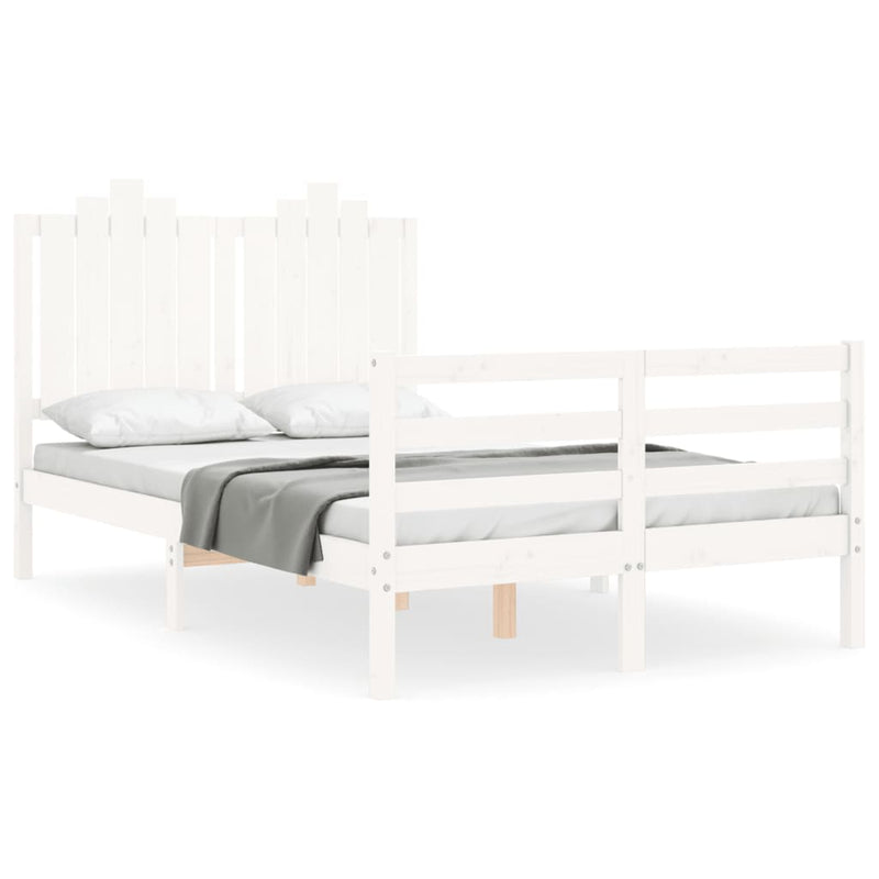 Bedframe met hoofdbord massief hout wit 120x200 cm