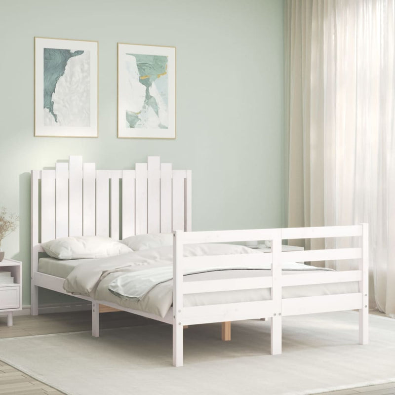 Bedframe met hoofdbord massief hout wit 120x200 cm