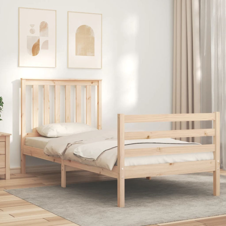 Bedframe met hoofdbord massief hout 3FT Single