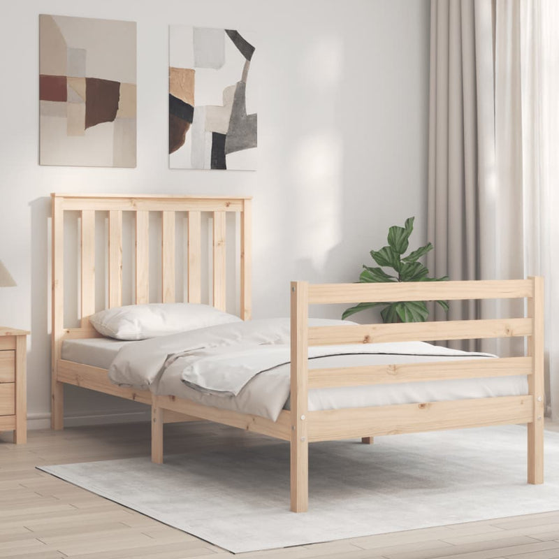Bedframe met hoofdbord massief hout 3FT Single
