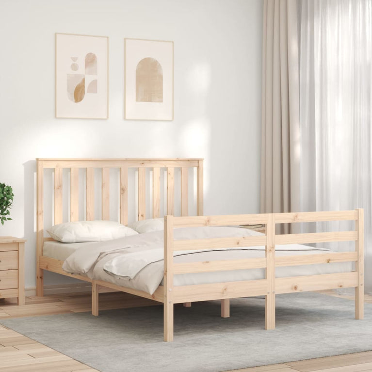 Bedframe met hoofdbord massief hout 140x200 cm