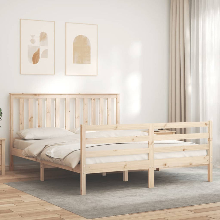 Bedframe met hoofdbord massief hout 5 FT King Size