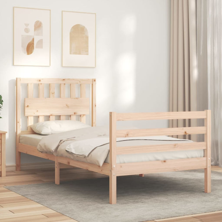 Bedframe met hoofdbord massief hout 3FT Single