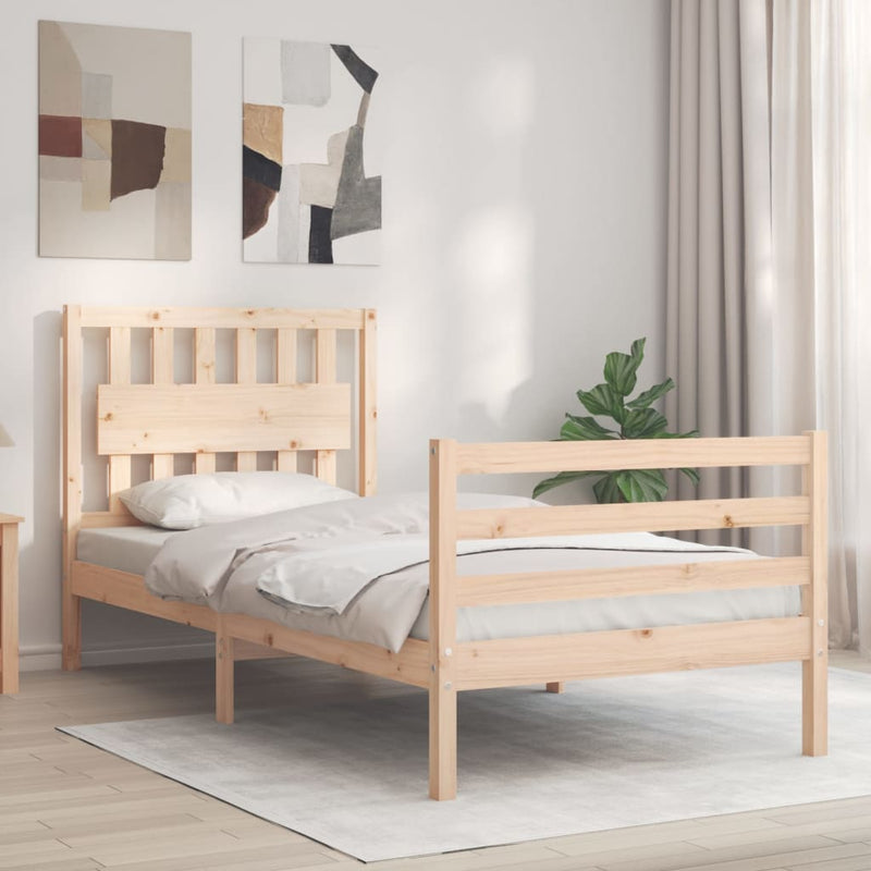 Bedframe met hoofdbord massief hout 3FT Single
