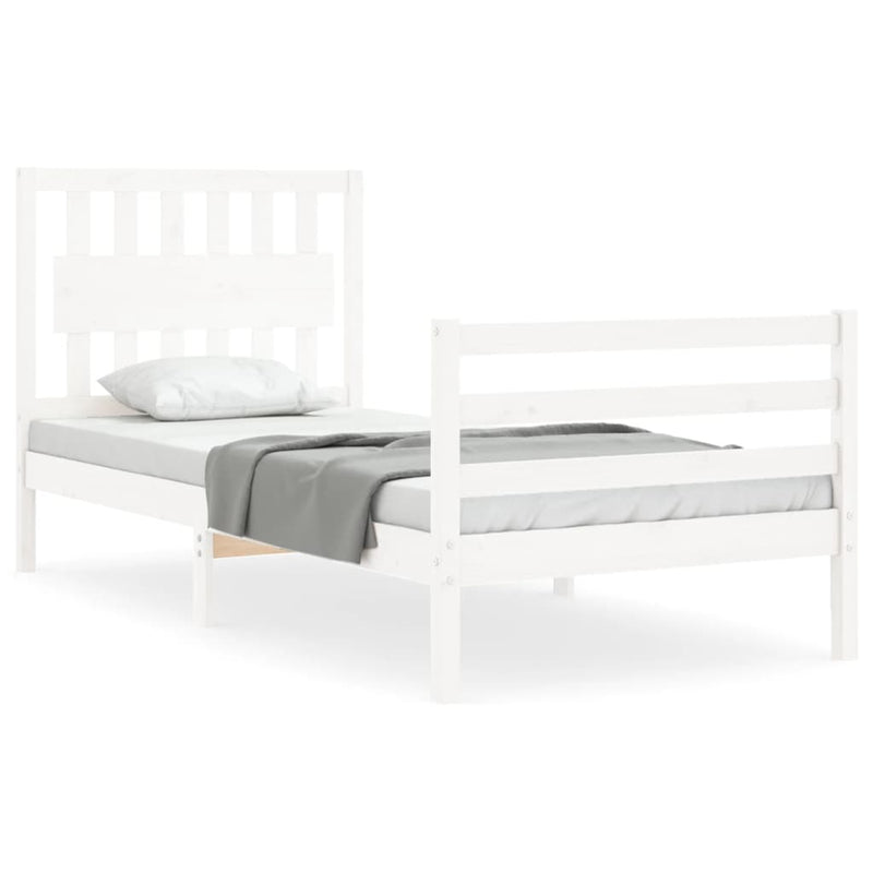 Bedframe met hoofdbord massief hout wit 3FT Single