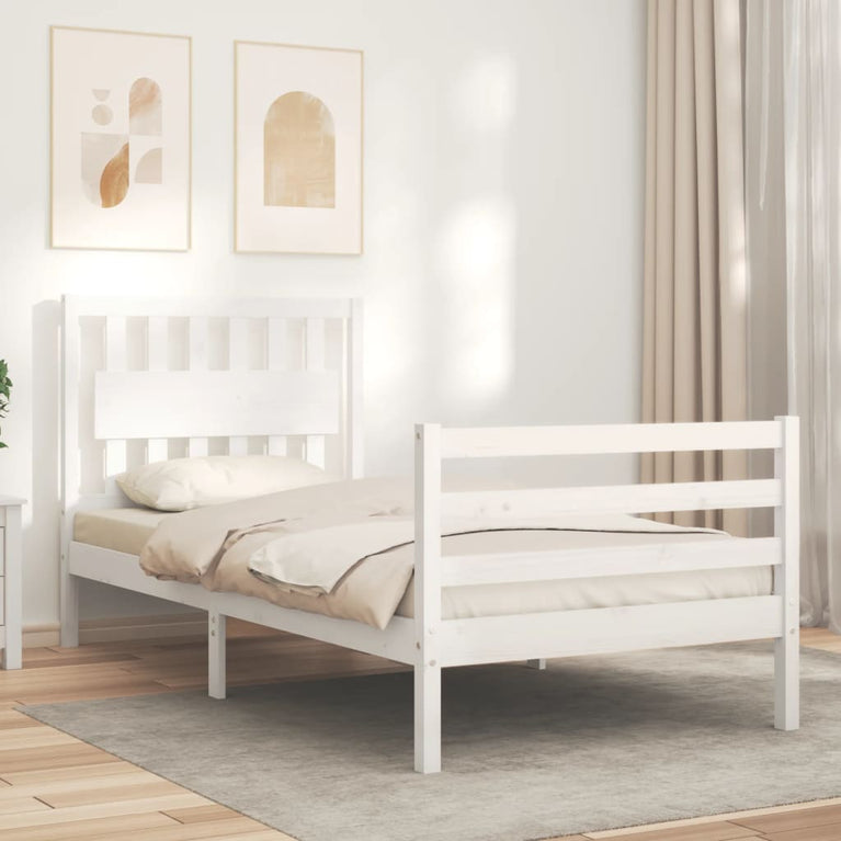 Bedframe met hoofdbord massief hout wit 3FT Single