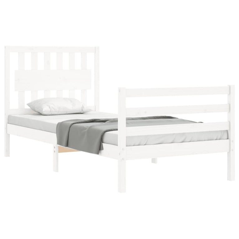 Bedframe met hoofdbord massief hout wit 3FT Single